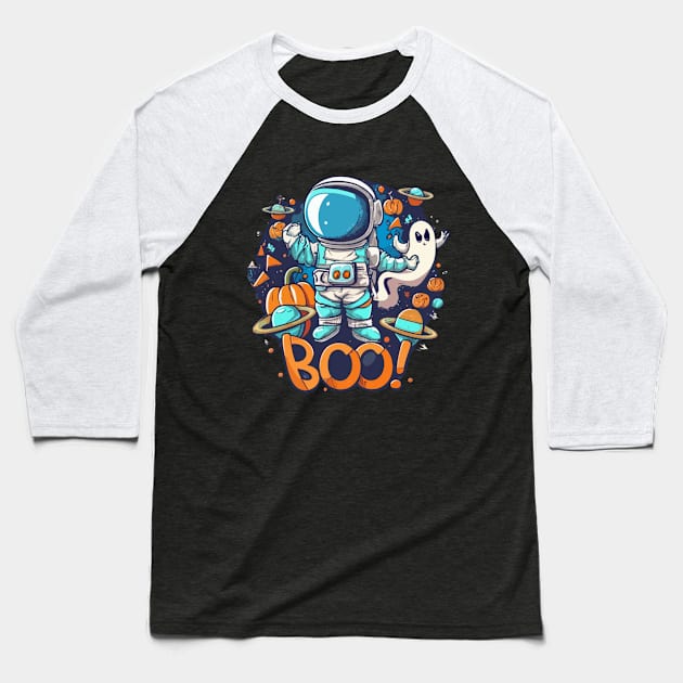 Funny Halloween Boo Ghost Pumpkin Astronaut Lovers Baseball T-Shirt by Zimmermanr Liame